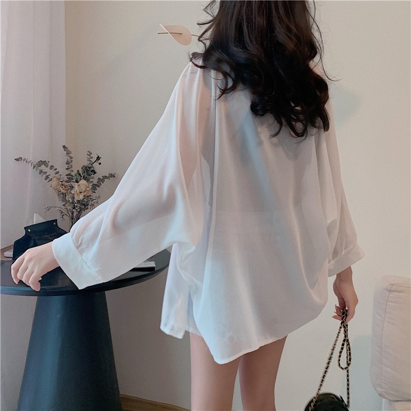 Áo Sơ Mi Vải Chiffon Dáng Rộng Tay Cánh Dơi Chống Nắng Thời Trang Cho Nữ