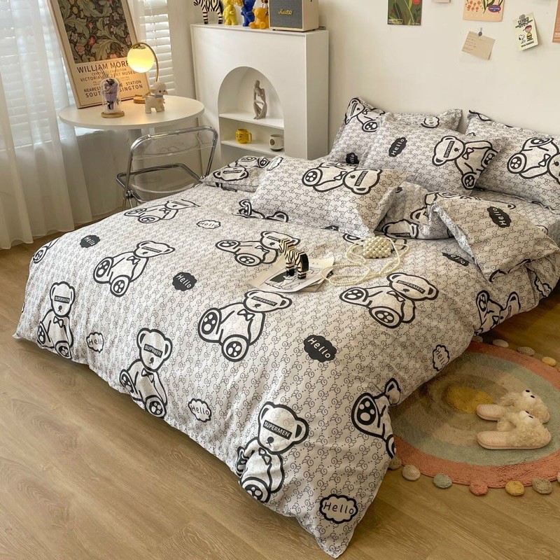 Set Cotton Poly Gấu Xám