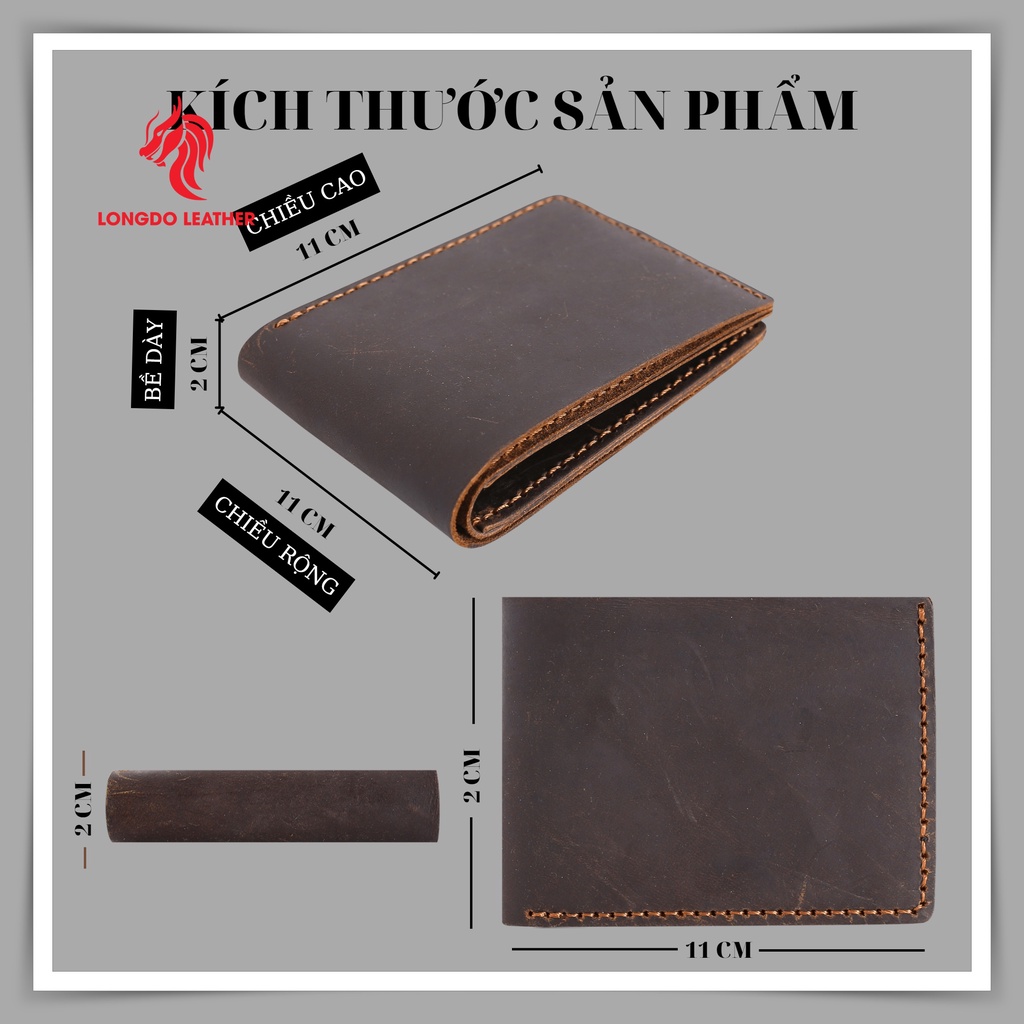 Ví da sáp - Cam kết da bò thật 100% - Hàng chính hãng thương hiệu Longdo Leather - B06