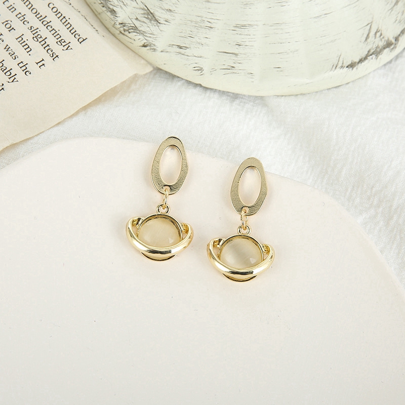 XiaoboACC Bông Tai Mạ Bạc Đính Đá Mắt Mèo Dễ Thương Cho Nữ