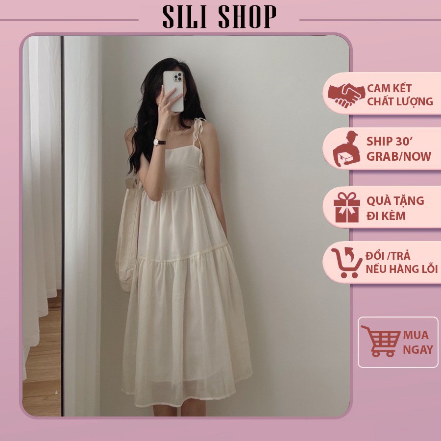 [Quà tặng là gói xả vải nha] Váy 2 dây dáng dài ❤️Ảnh /video thật ❤️ Đầm 2 dây chất voan 3 tầng bồng bềnh