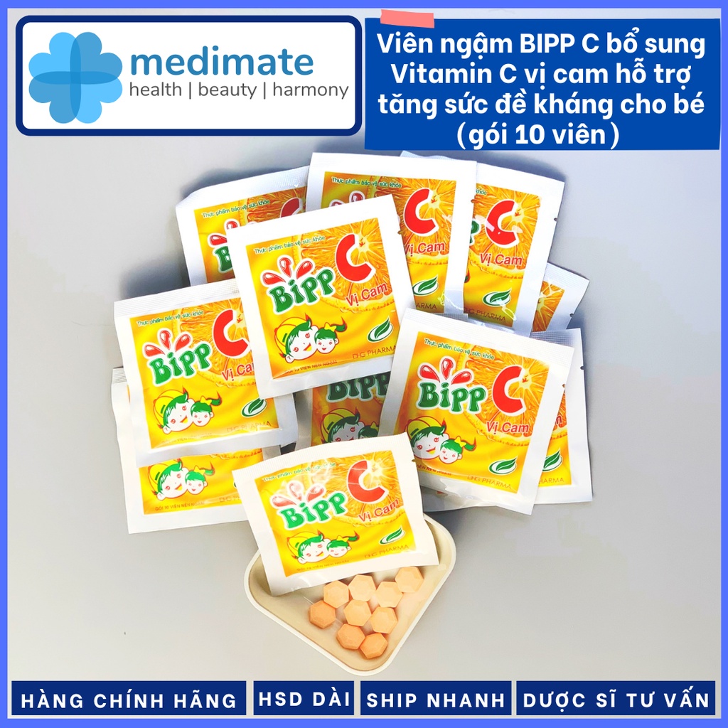 Kẹo ngậm Bipp C vị cam bổ sung Vitamin C tăng cường sức đề kháng cho bé