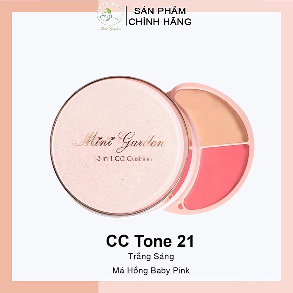 Phấn nước trang điểm Mini Garden 3in1 CC Cushion SPF 40+ PA+++ ( 1 lõi x 12g), Kem che khuyết điểm, Phấn má hồng