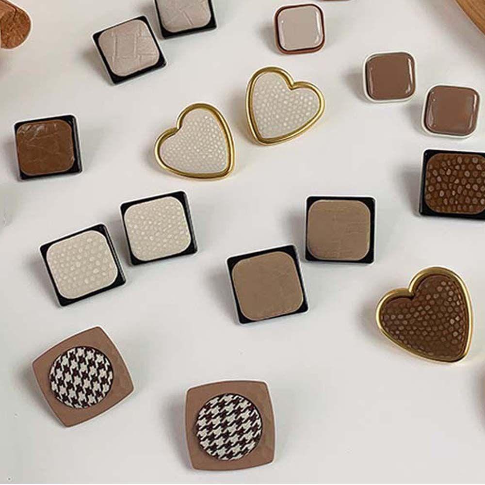 Bông Tai VANES1 Nâu Cà Phê Đen Nâu 925|Bông Tai Hình Học / Vuông / Tròn Họa Tiết Trái Tim Xinh Xắn Thời Trang Cho Nữ