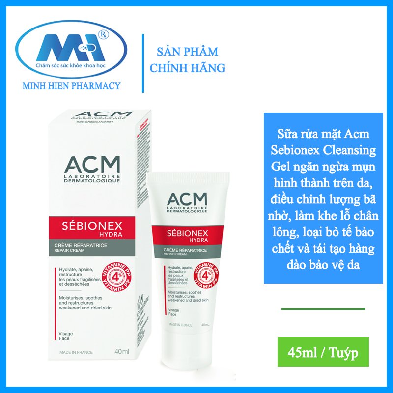 Sữa rửa mặt ngừa mun Acm Sebionex cleansing gel 200ml dành cho da mụn, da nhờn,bệnh viện da liễu chuyên kê đơn