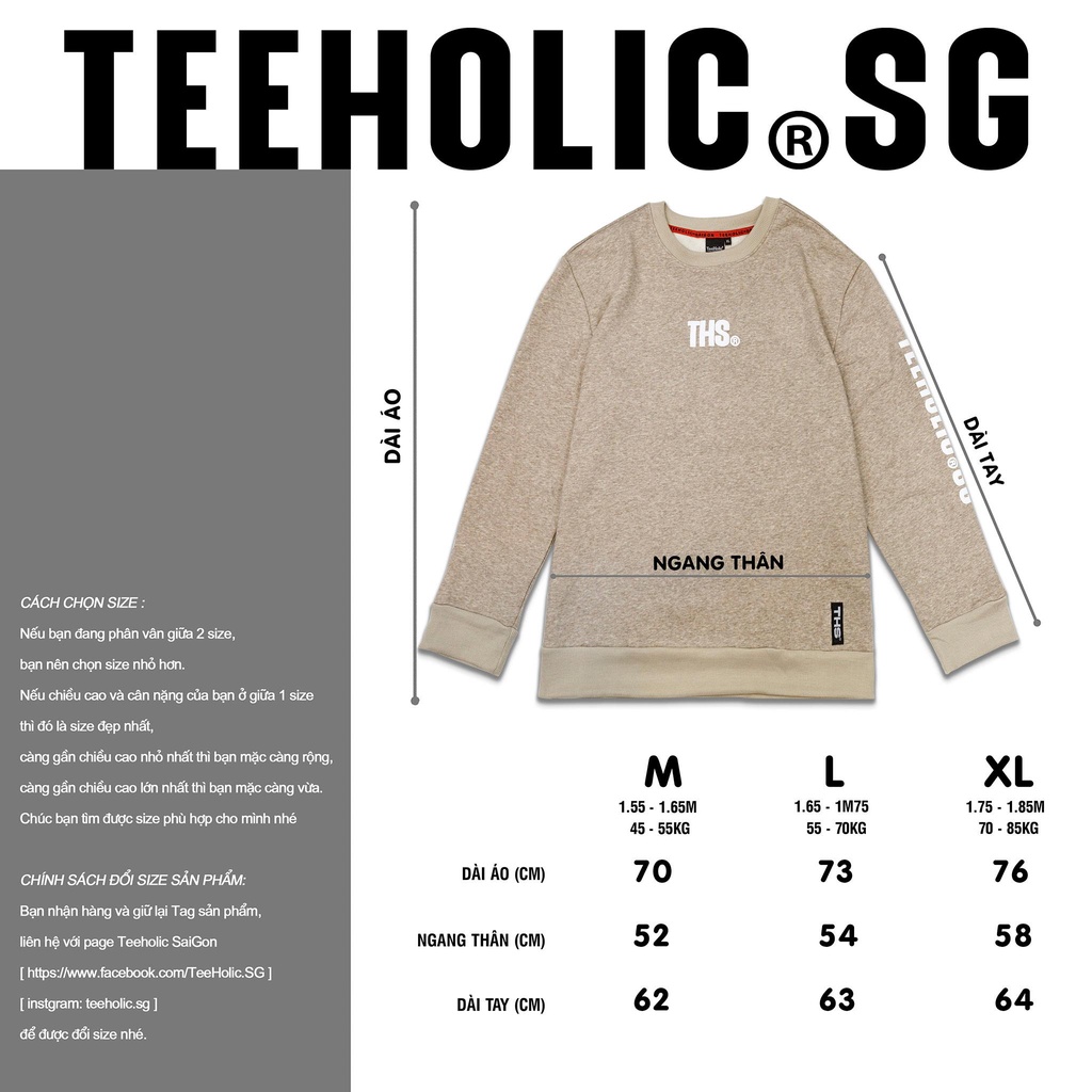 Áo Sweater Nỉ TeeHolic In Nổi Logo THS Màu Kem