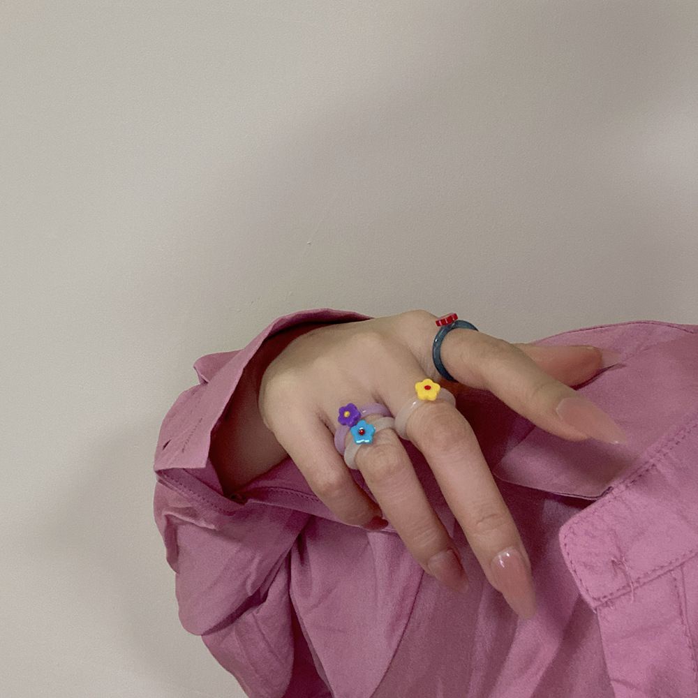 Nhẫn Nhựa Acrylic Trong Suốt Hình Hoa Nhỏ Nhiều Màu Phong Cách Cổ Điển Cho Nữ Mihan1