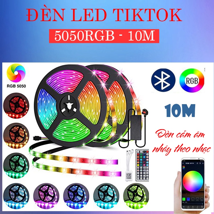 Đèn Led Trang Trí Cảm Biến Âm Cuộn 10m RGB TIKTOK, Trang Trí Phòng Điện Thoại Điều Khiển, Nháy Theo Nhạc