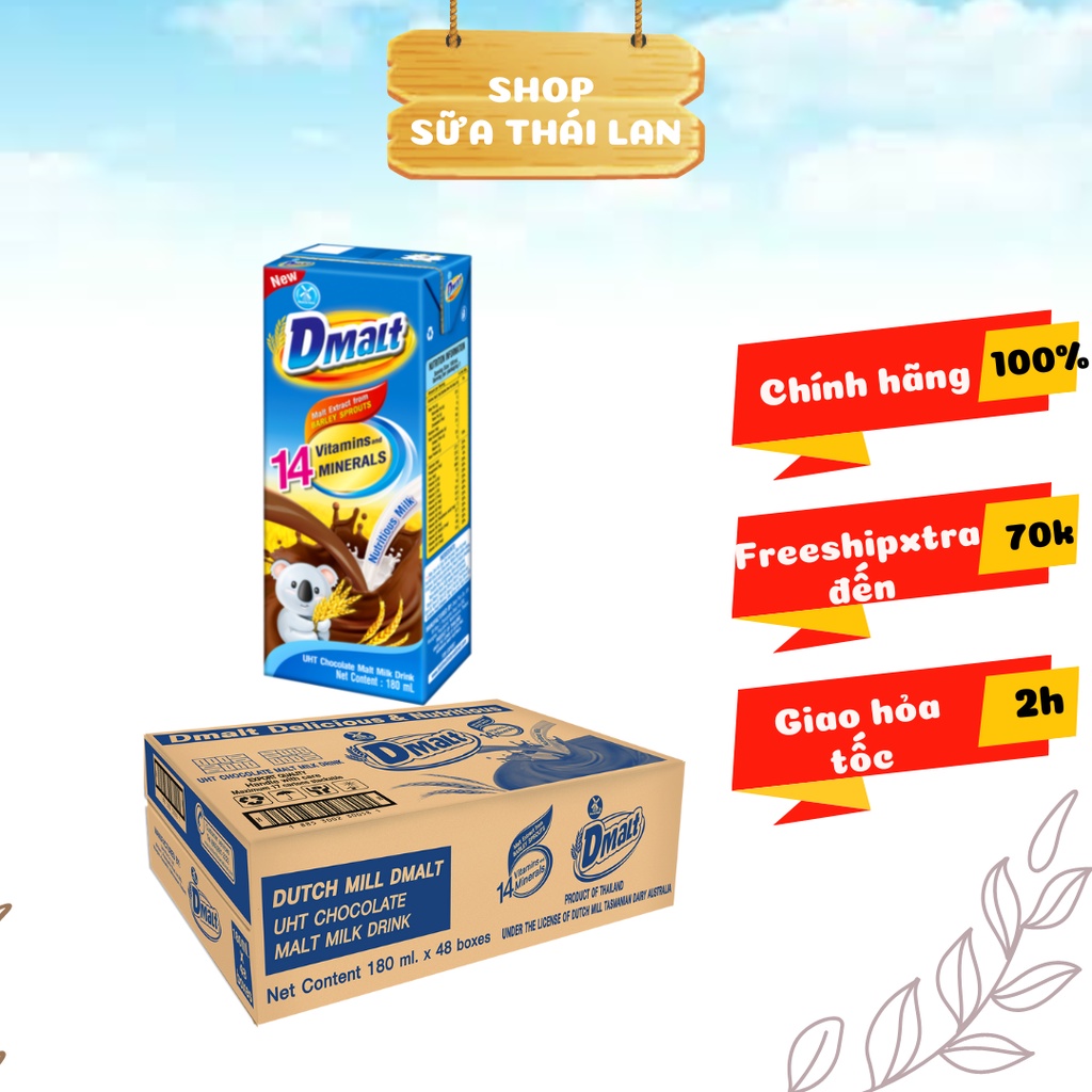 Dmalt 180ml - Thùng Sữa ca cao lúa mạch Dmalt - Có quà tặng - 48 hộp 180ml - Hàng chính hãng
