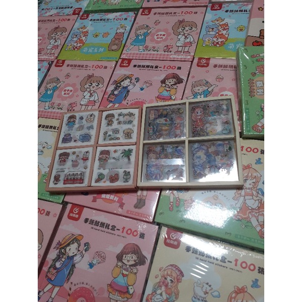 Hộp 100 tấm sticker dán trang trí sổ lưu niệm cute, kệ giá sách