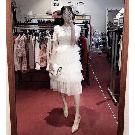 Đầm ulzzang phối ren nhiều tầng tay lửng | BigBuy360 - bigbuy360.vn