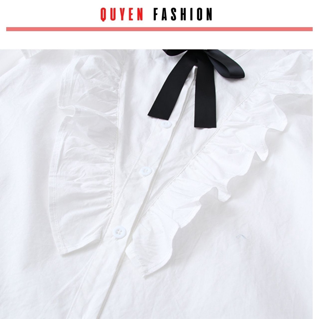 Áo sơ mi cổ đức công sở thắt nơ Quyên Fashion AA552 basic kiểu hàn quốc phối bèo tiểu thư