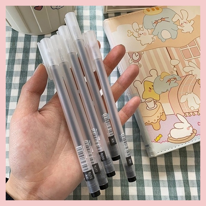 Bút bi nước mực gel 0.5mm mực đều nét chữ đẹp đủ màu xanh đen đỏ Gấu Xám House