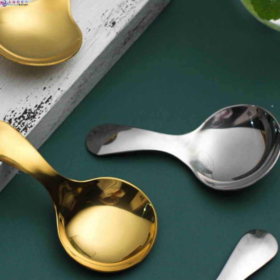 Muỗng Múc Kem / Đường Muối Bằng Thép Không Gỉ 304 Tay Cầm Ngắn Tiện Dụng Cho Nhà Bếp