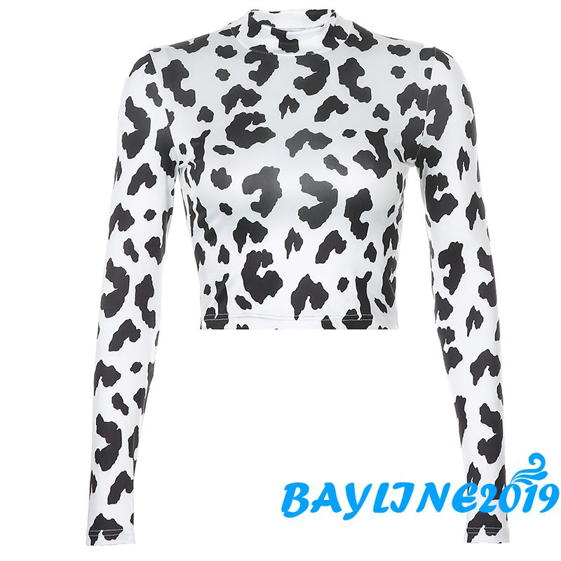 Áo croptop tay dài cổ cao họa tiết da bò thời trang hè gợi cảm cho nữ