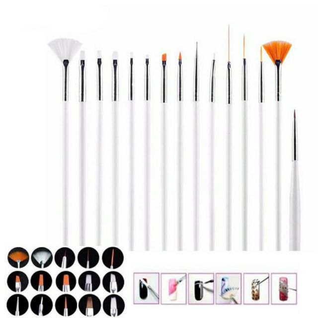 Bộ cọ trắng 15 cây, Bộ cọ vẽ móng nghệ thuật 15 cây NAIL