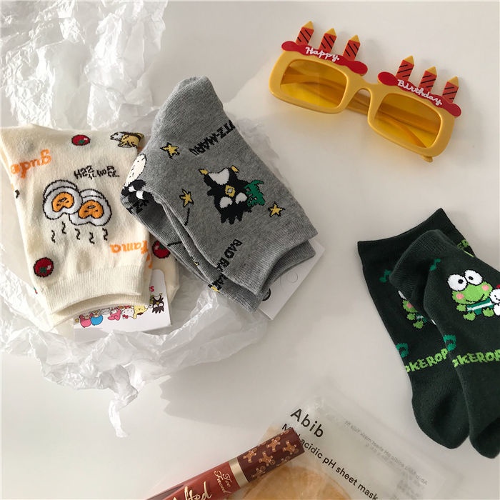 Vớ Cotton Cổ Vừa In Họa Tiết Hoạt Hình Chú Ếch Kiểu Nhật Hàn Dễ Thương Cho Nữ