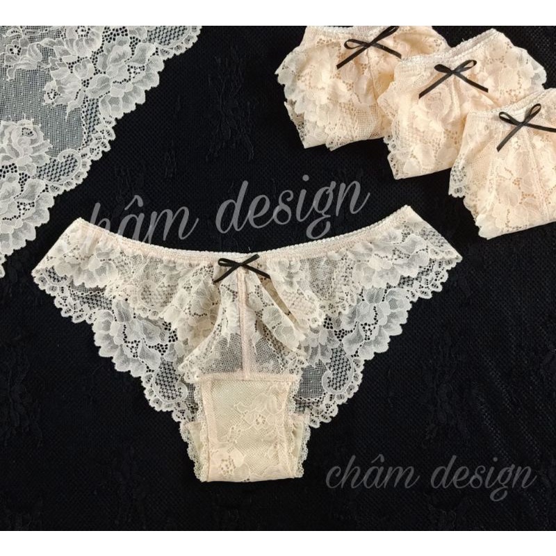 quần lót ren gam màu hồng cam nhẹ gắn nơ đen xinh xắn .Hàng thiết kế độc quyền tại shop