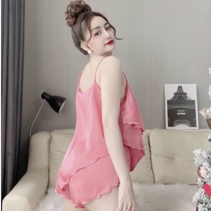 Bộ satin 2 dây sexy mẫu nhọn 2 tầng nhọn có tăng chỉnh - linhnguyenshop