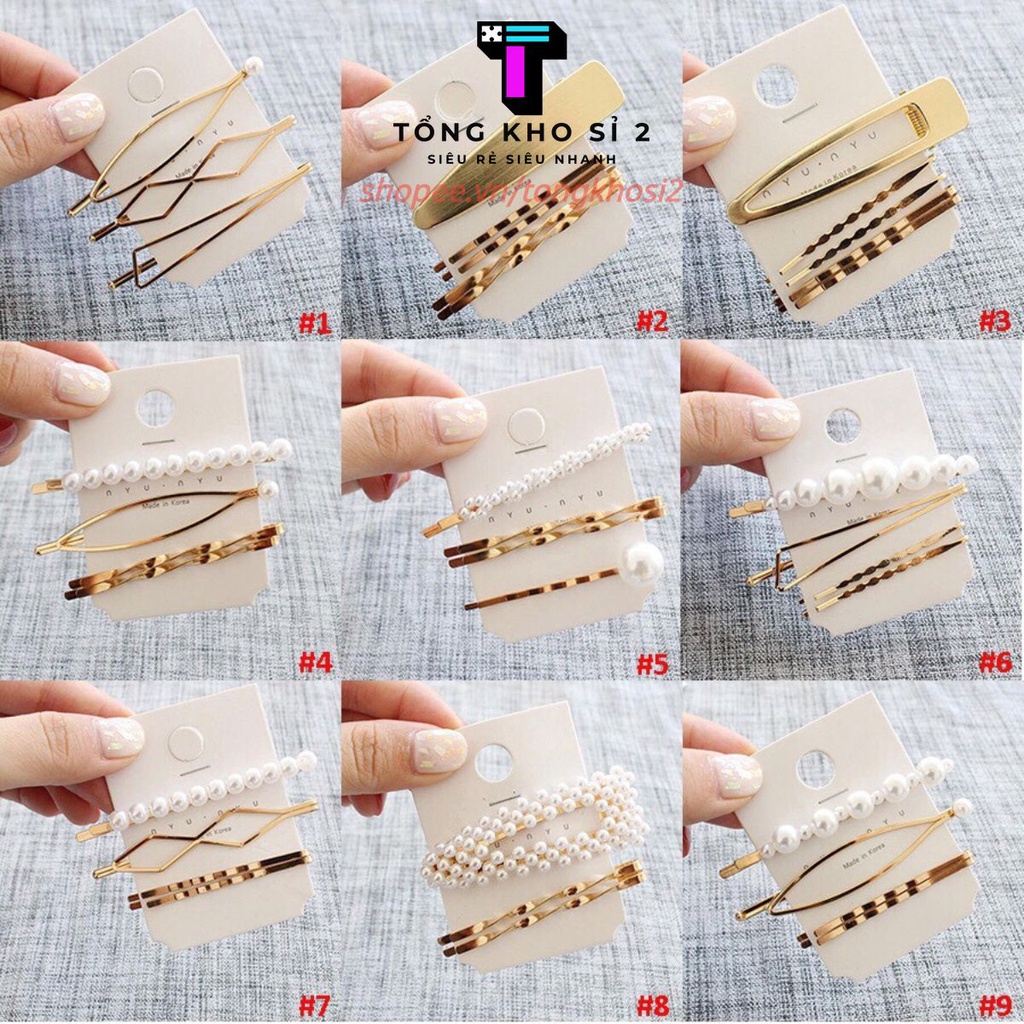 PVN5922 Set kẹp tóc đính ngọc trai nhân tạo xinh xắn cho nữ T2