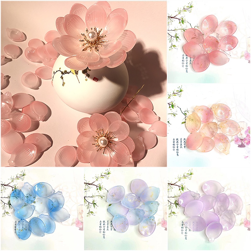 5 cánh hoa thủy tinh 16*22mm nguyên liệu làm trâm làm trang sức cố trang cosplay cổ phục