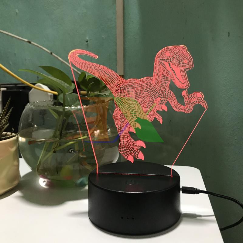 Đèn ngủ, đèn trang trí Led 3D, Đèn ngủ 7 màu mini hình Khủng Long Raptor