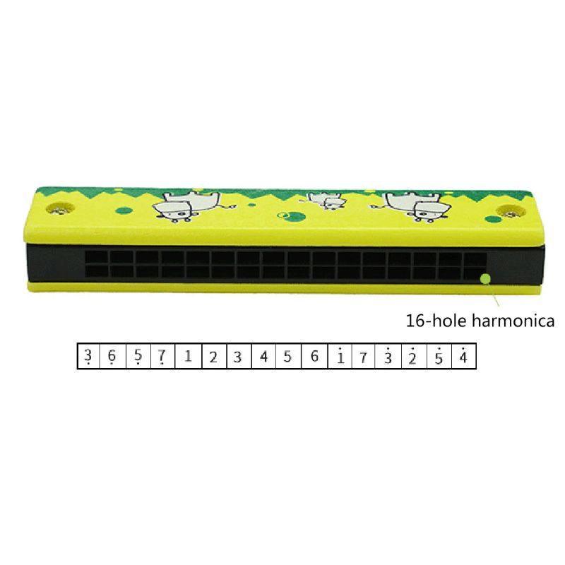 Kèn harmonica 16 lỗ bằng gỗ 5 inch họa tiết hoạt hình giao ngẫu nhiên thích hợp cho trẻ em