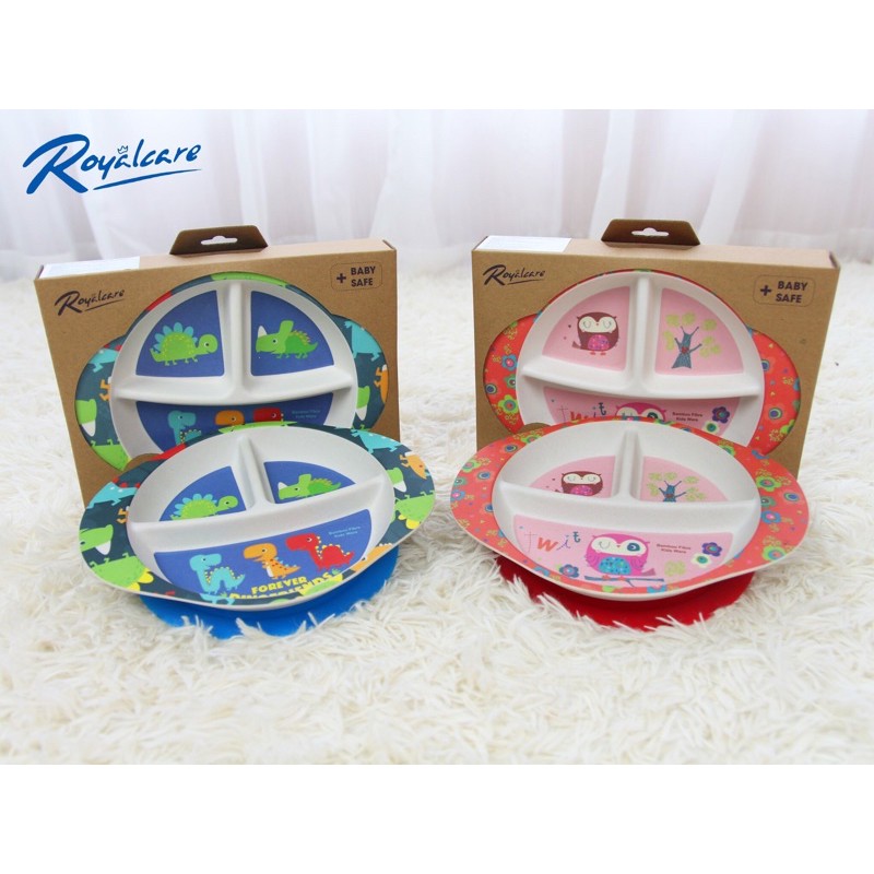 Khay ăn chia ngăn cho bé bamboo khay ăn chống lật đế Silicon bé ăn dặm BLW - Royalcare