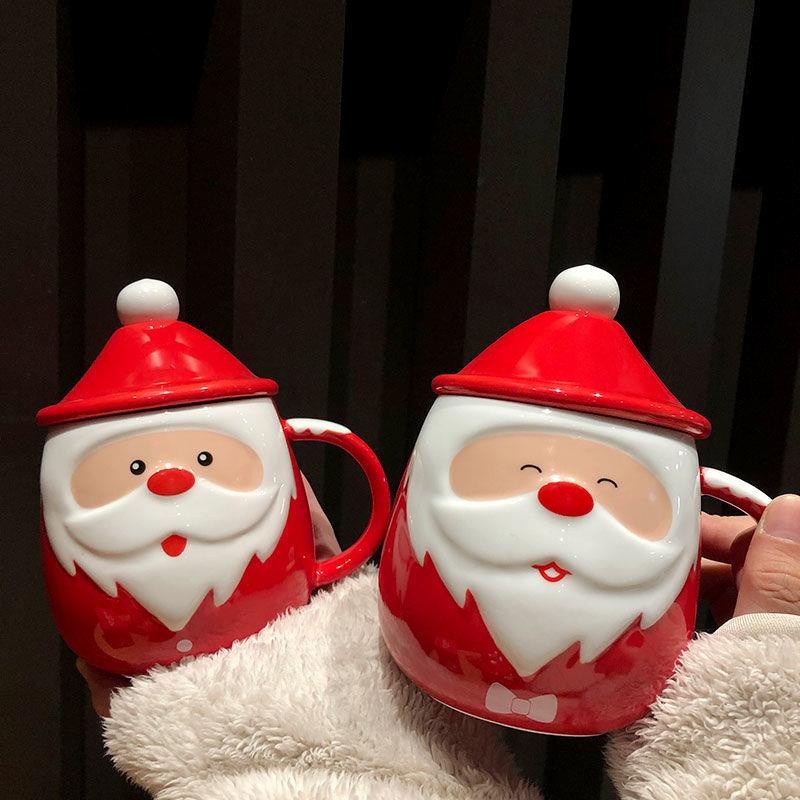 STARBUCKS Cặp cốc sứ họa tiết ông già noel hoạt hình ba chiều dành cho cặp đôi