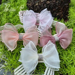 Băng đô handmade nơ voan dây đá cho bé