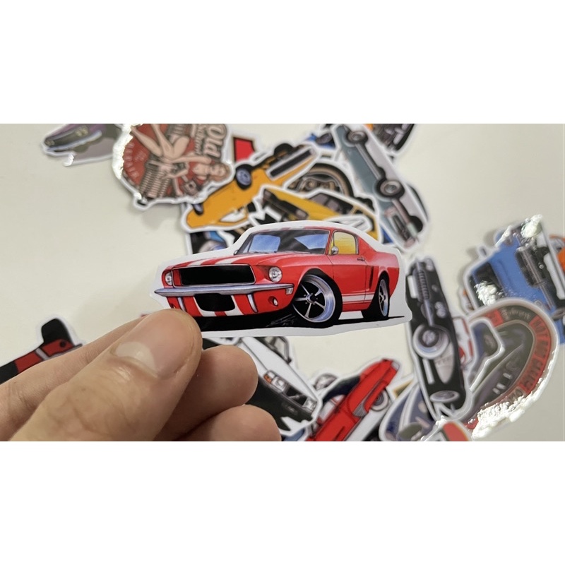 Bộ 50 Hình dán sticker XE HƠI VINTAGE, hình dán xe hơi cổ điển, hình dán pvc chống nước, hình dán vintage