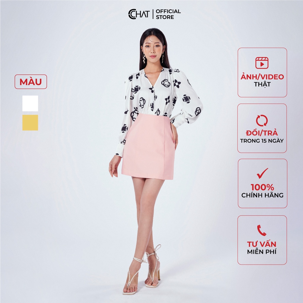 Áo Kiểu Nữ 𝐂𝐂𝐇𝐀𝐓 Cổ V In Logo Chất Lụa Cao Cấp Phong Cách Trẻ Trung Thanh Lịch 12ADL5012ST