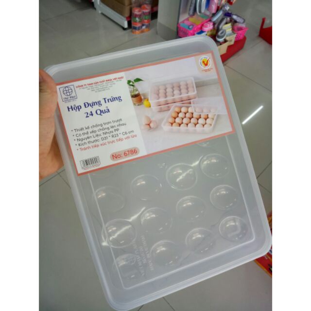 Hộp đựng trứng 24 quả có nắp đậy nhựa Việt Nhật (6786), khay bảo quản trứng không bị vỡ chắc chắn .bokisd.store