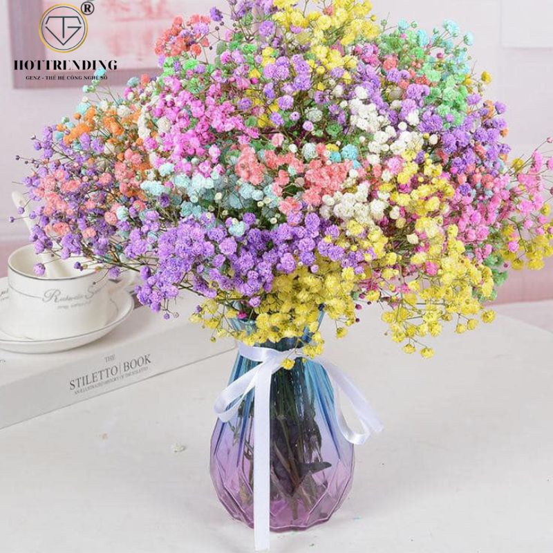 Hoa baby khô nhiều màu bó 5 đến 7 cành decor bình hoa gói hoa trang trí cafe, trà chanh, trà sữa, quán ăn hàng loại 1