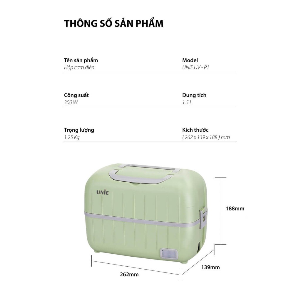 Hộp cơm văn phòng cắm điện Unie UV-P1 Hàng cao cấp - Hàng chính hãng, bảo hành 6 tháng | BigBuy360 - bigbuy360.vn