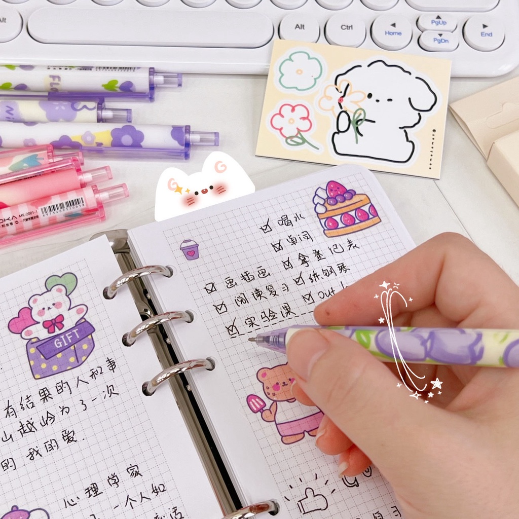 Set 4 Bút Viết Mực Đen Ngòi 0.5mm Bộ Hình Hoa Lá