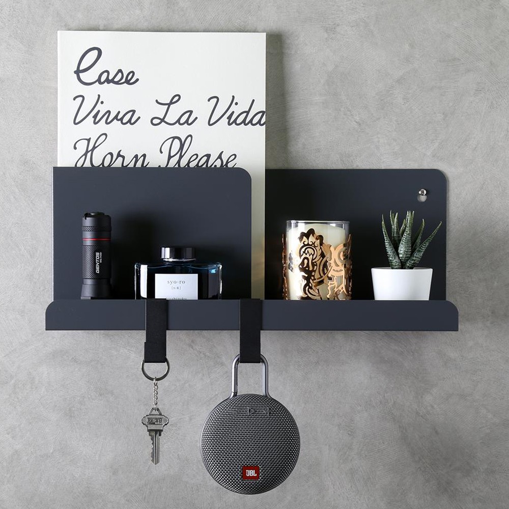 HomeBase STACKO kệ sắt treo tường 2 móc treo Thái Lan W40xD10xH16CM Xám