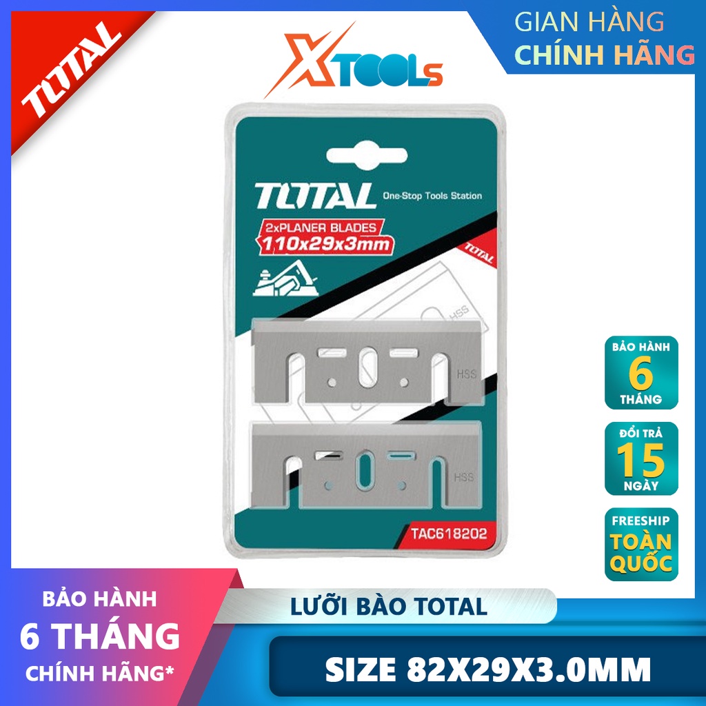 Lưỡi bào TOTAL TAC618202 | lưỡi dao bào kích thước 82X29X3.0mm, chất liệu HSS làm phẳng, [CHÍNH HÃNG] [XTOOLs]