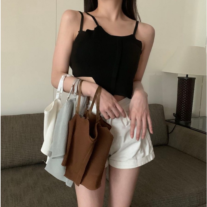 Áo Dây Croptop Dệt Kim Thiết Kế Độc Đáo Phong Cách Hàn Quốc Thời Trang Cho Nữ