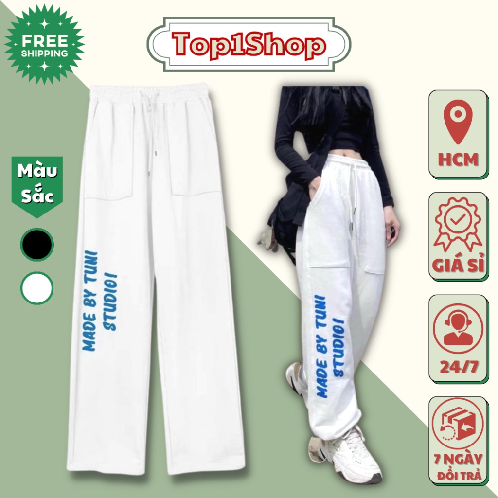 Quần thể thao STUDIO Unisex ống rộng chất nỉ bông cao cấp