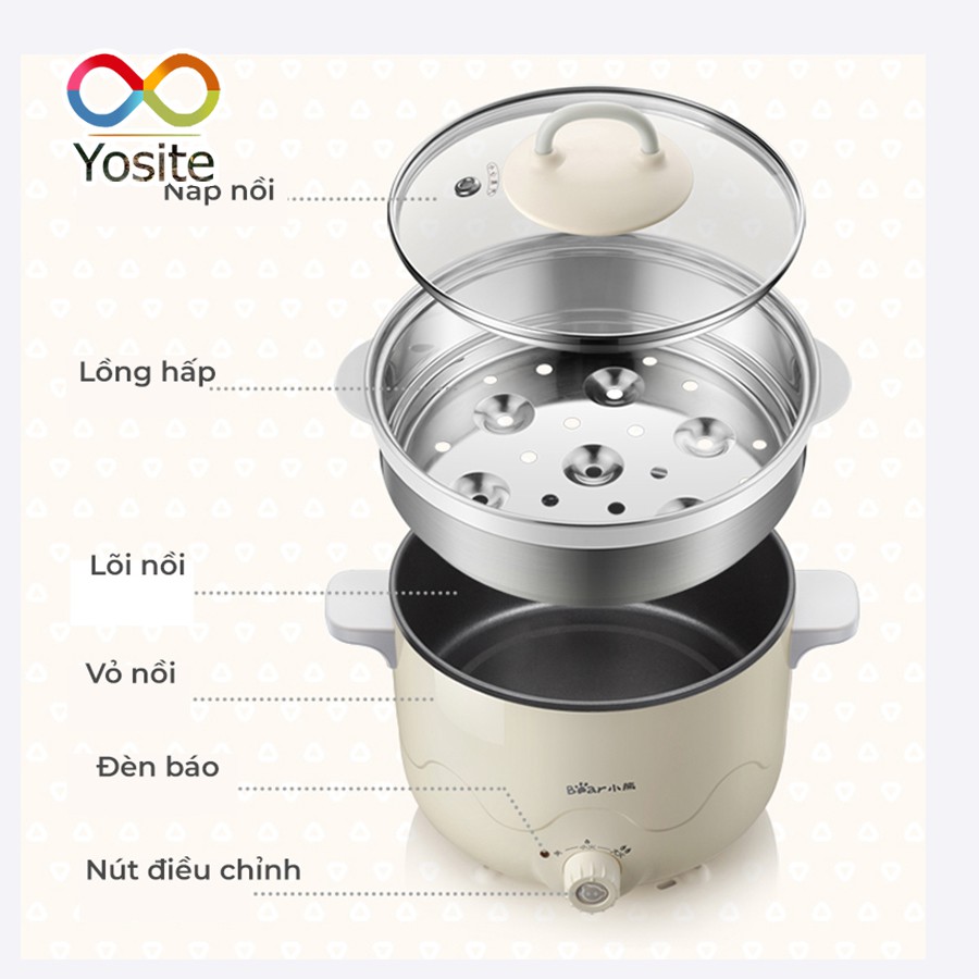 Nồi lẩu điện Bear đa năng DRG-C18H1 dung tích 2.5L điều chỉnh nhiệt độ dễ dàng nướng lẩu bảo hành chính hãng