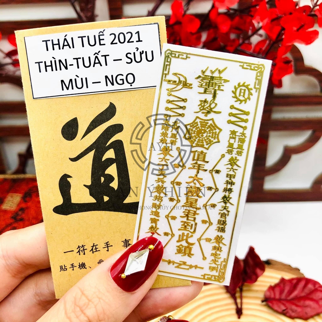 Lá dán Thái tuế 2021 Thìn- Tuất- Sửu- Mùi Ngọ( Đã trì chú, Decal linh phù dán điện thoại- GIÁ SỈ)