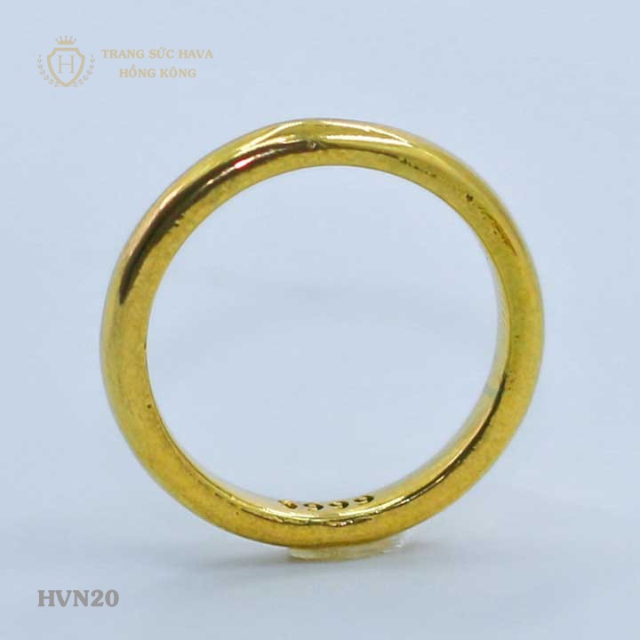 Nhẫn Nữ Nam Cưới Cổ Điển Khắc Số 9999 Xi Mạ Vàng Non Cao Cấp - Trang Sức Hava Hong Kong - HVN20