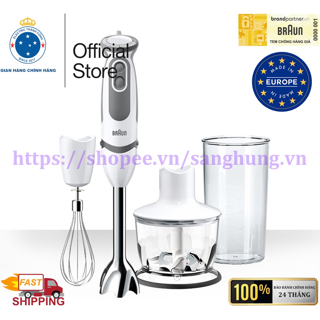 Máy xay cầm tay Braun MQ3045 Aperitive - 1.25L, Trắng và Xanh