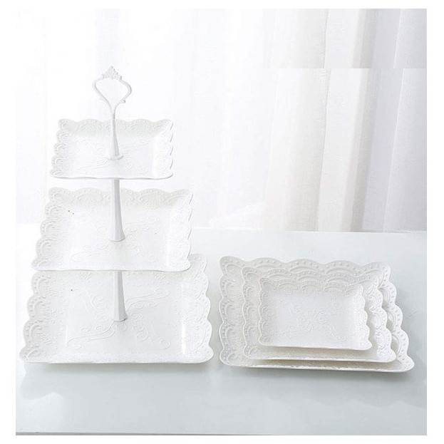 Khay đựng trái cây, bánh 3 tầng vuông 37x24cm