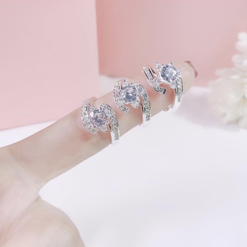 Nhẫn nữ Bạc ta đính đá kiểu dáng sang chảnh , sáng bóng , dày dặn - Vàng Bạc Khải Khải