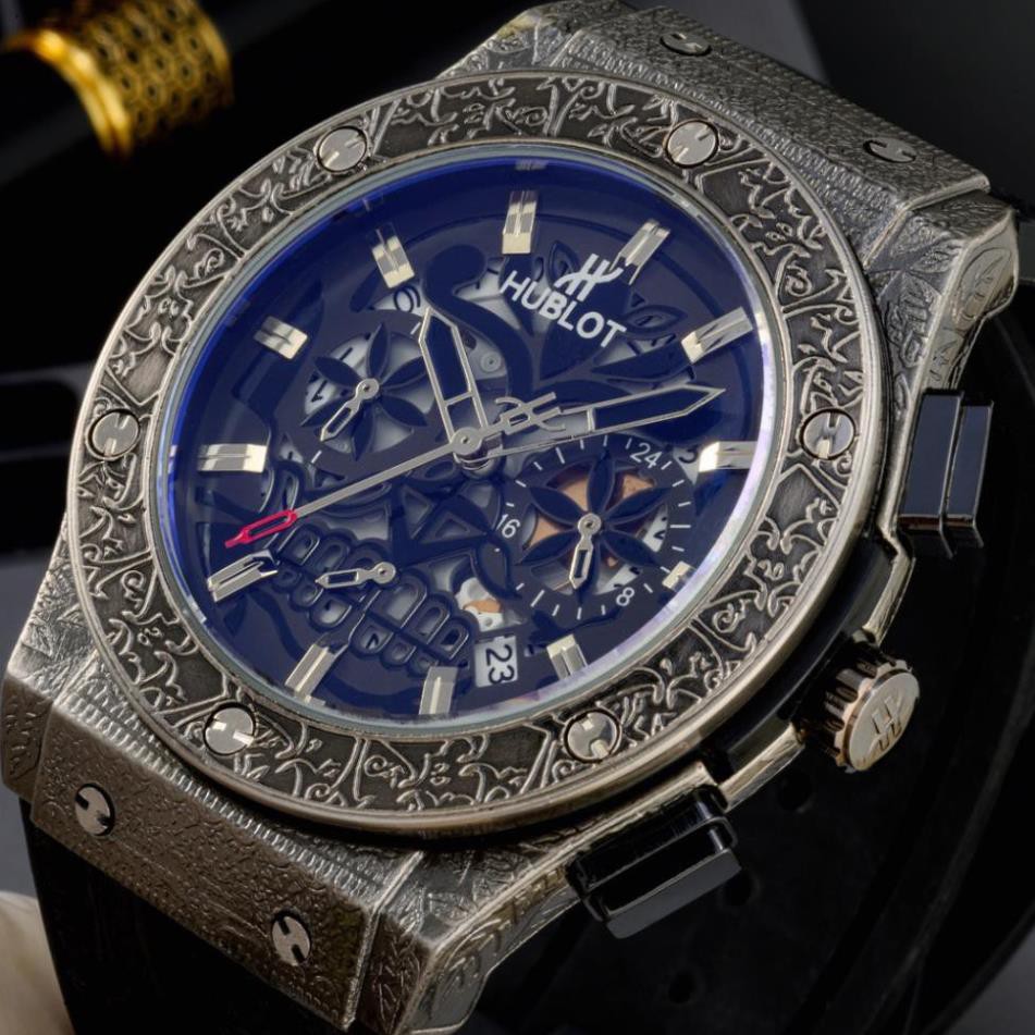 Đồng hồ nam Hublot mặt tròn -42mm lộ máy cao cấp dây da chống nước DH207  shop105