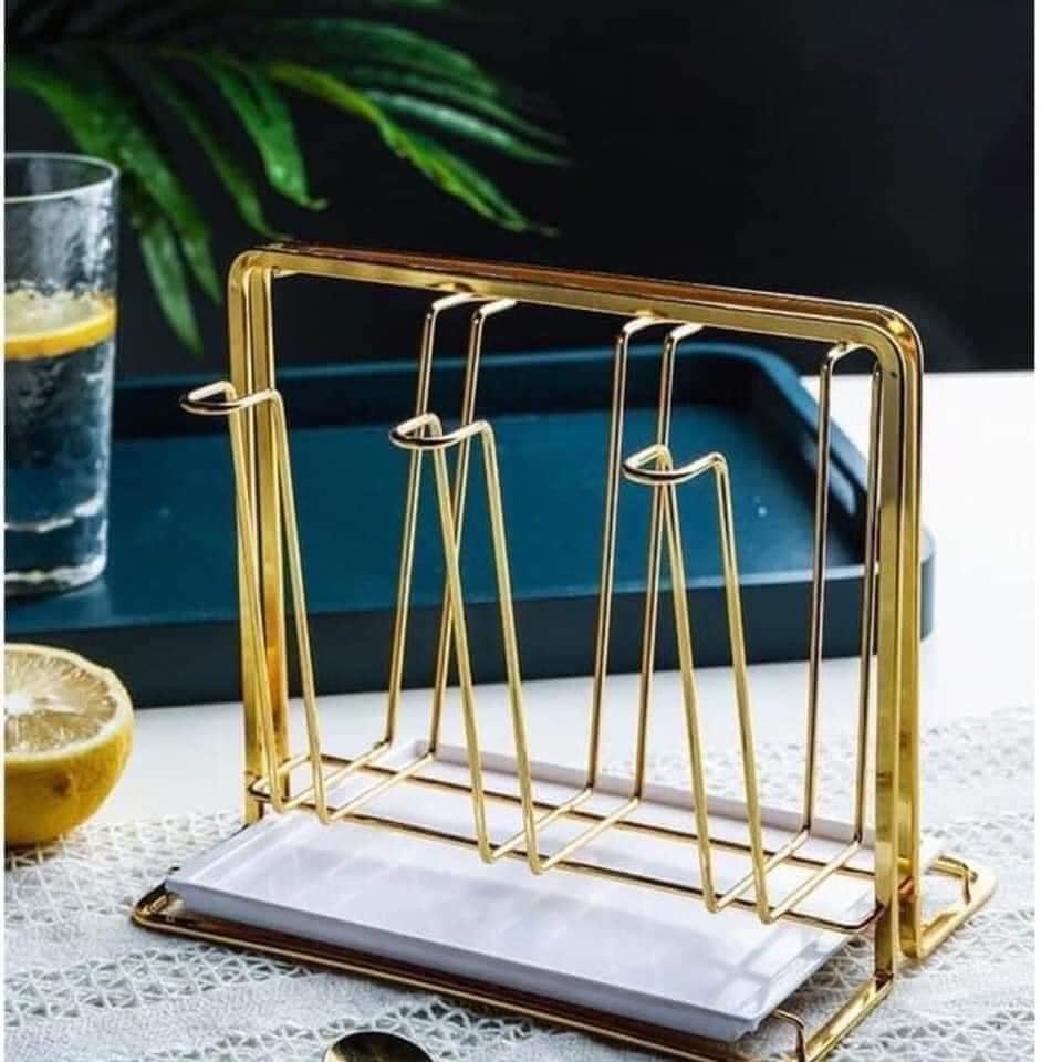 Khay úp cốc mạ vàng hình chữ nhật sang trọng