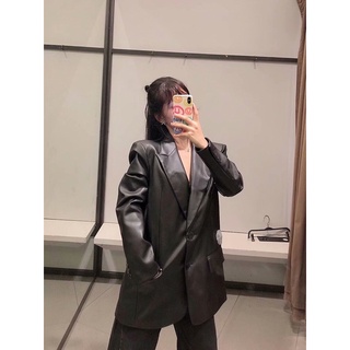 Blazer giả da đen (Black Leather Blazer) [Order Taobao]