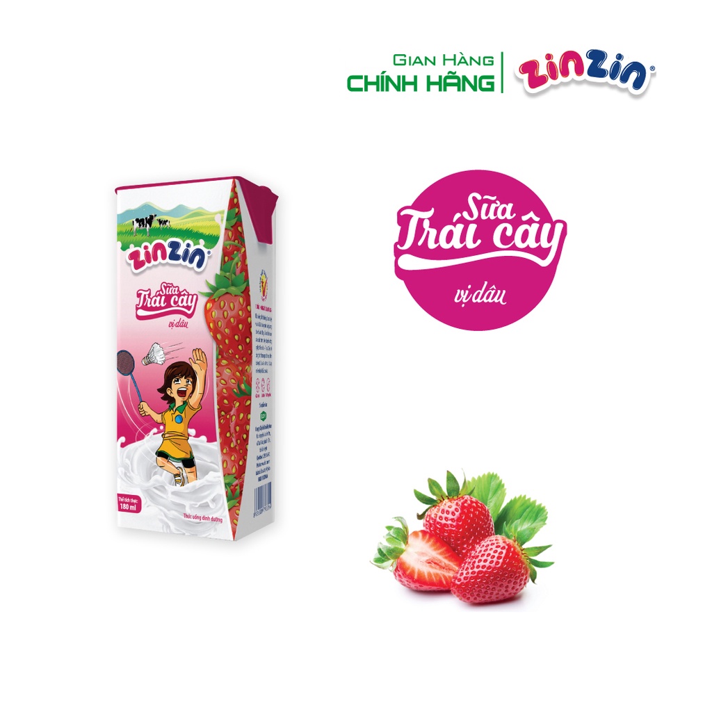 Thùng 48 hộp Sữa trái cây ZinZin vị dâu 180ml - Siêu ưu đãi